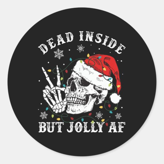 Dood binnen maar vrolijk bij Skeleton Santa Christ Ronde Sticker (Voorkant)