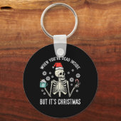 Dood binnen, maar zijn kerst skelet koffie Xmas Sleutelhanger (Voorkant)