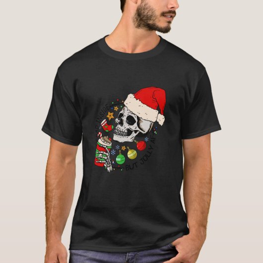 Dood binnenin, maar Jolly AF Funny Skeleton Santa  T-shirt (Voorkant)