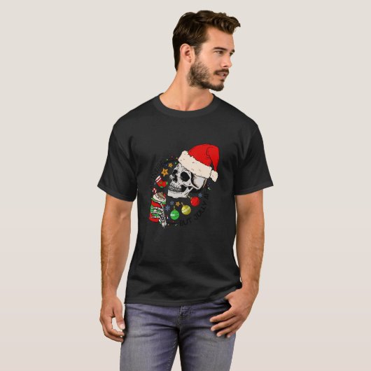 Dood binnenin, maar Jolly AF Funny Skeleton Santa  T-shirt (Voorkant volledig)