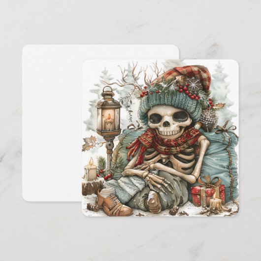 Dood Cozy – Winter Skelet Vibes” Feestdagenkaart (Voorkant / Achterkant)