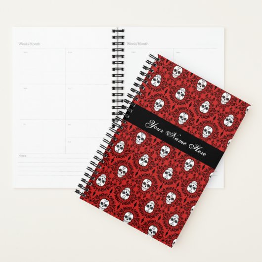 Dood Damask Chic Sugar Skulls Black op Red Planner (Display)