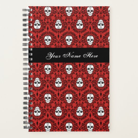 Dood Damask Chic Sugar Skulls Black op Red Planner (Voorkant)