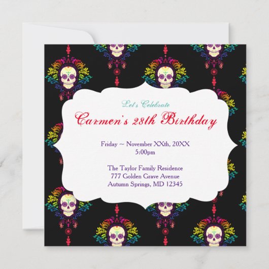 Dood Damask Rainbow Sugar Skull Kaart (Achterkant)