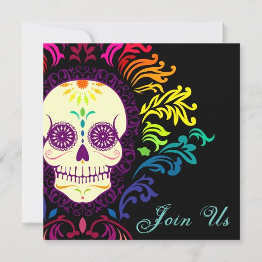 Dood Damask Rainbow Sugar Skull Kaart (Voorkant)