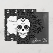 Dood Damask Sugar Skull op Grey Waterverf Kaart (Voorkant / Achterkant)