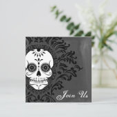 Dood Damask Sugar Skull op Grey Waterverf Kaart (Staand voorkant)