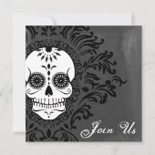 Dood Damask Sugar Skull op Grey Waterverf Kaart (Voorkant)