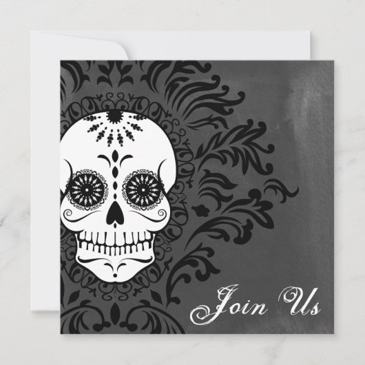 Dood Damask Sugar Skull op Grey Waterverf Kaart (Voorkant)