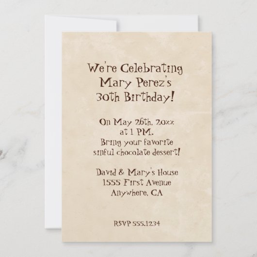 Dood door uitnodiging van Chocolate Birthday (Achterkant)