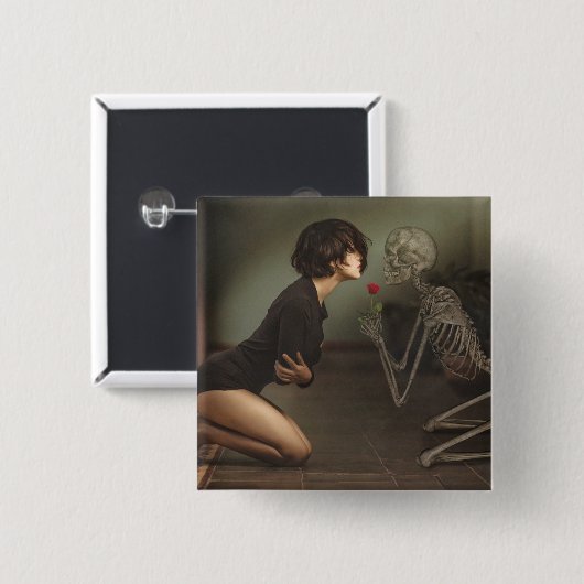 Dood en jonge vrouw vierkante button 5,1 cm (Voorkant /achterkant)