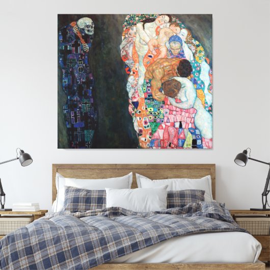 Dood en leven door Gustav Klimt (c 1915) Canvas Afdruk (Insitu (Slaapkamer))
