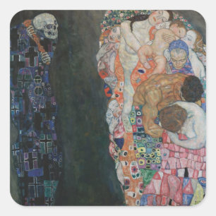 Dood en Leven van Gustav Klimt Vintage Art Nouveau Vierkante Sticker