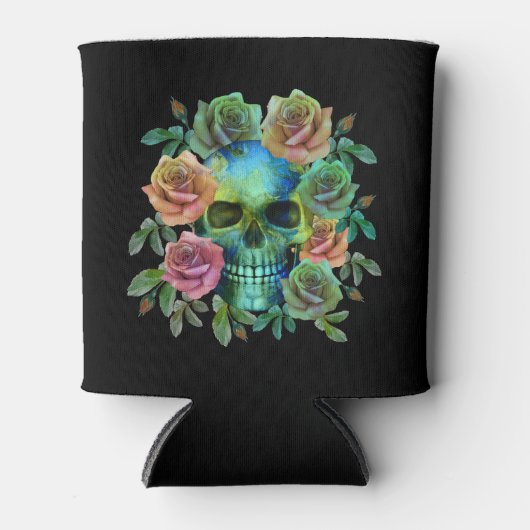 DOOD GROENE SCHEDEL MET BLOEMEN BLIKJESKOELER (Voorkant)