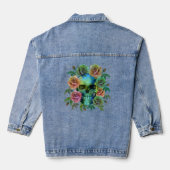 DOOD GROENE SCHEDEL MET BLOEMEN DENIM JACKET (Achterkant)