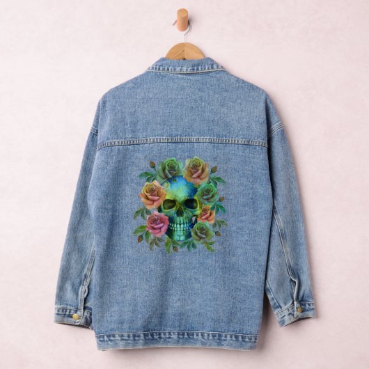 DOOD GROENE SCHEDEL MET BLOEMEN DENIM JACKET (Hangar)