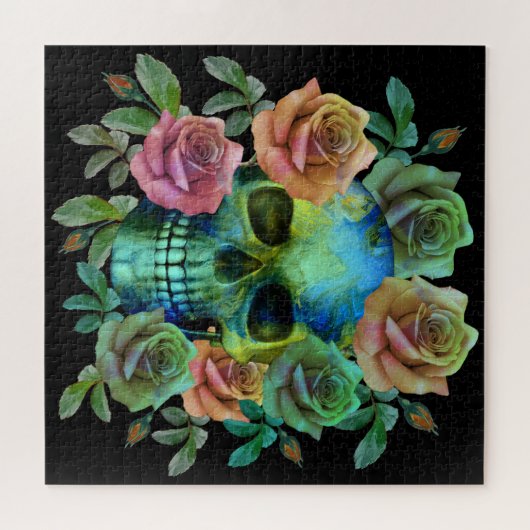 DOOD GROENE SCHEDEL MET BLOEMEN LEGPUZZEL (Horizontaal)