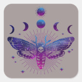 Dood hoofd mot occult vierkante sticker (Voorkant)