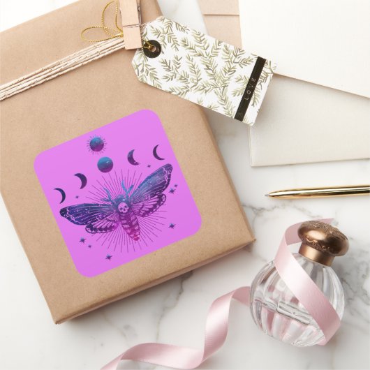 Dood hoofd mot occult vierkante sticker (Geschenken)