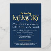 Dood Jubileum witte duif blauwe witte foto Folie Uitnodiging (Voorkant)