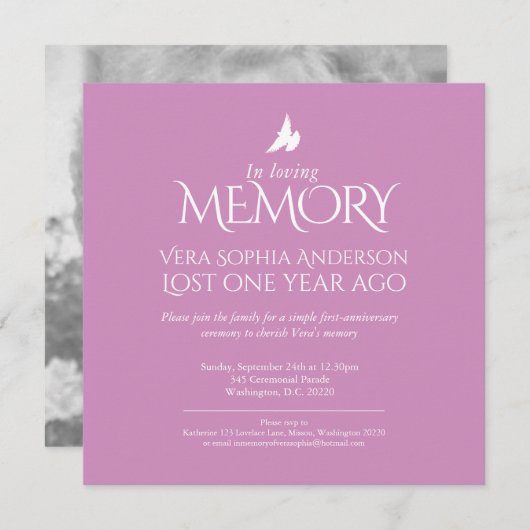 Dood Jubileum witte duif roze wit foto Kaart (Voorkant / Achterkant)