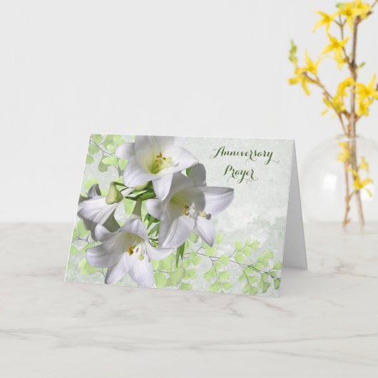 Dood Jubileum - Witte Lily Flowers & Prayer Kaart (Gele Bloem)