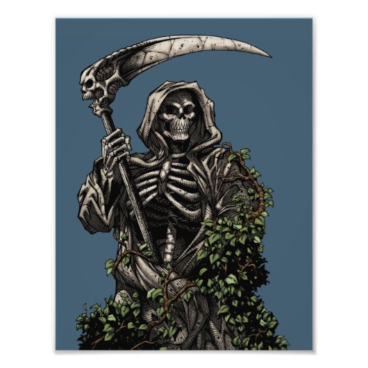 Dood - Kwaad Skeleton Grim Reaper met Scythe Foto Afdruk (Voorkant)