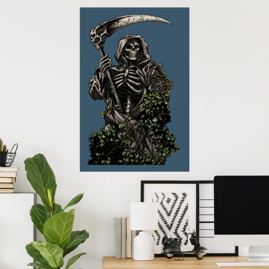 Dood - Kwaad Skeleton Grim Reaper met Scythe Poster (Thuiskantoor)