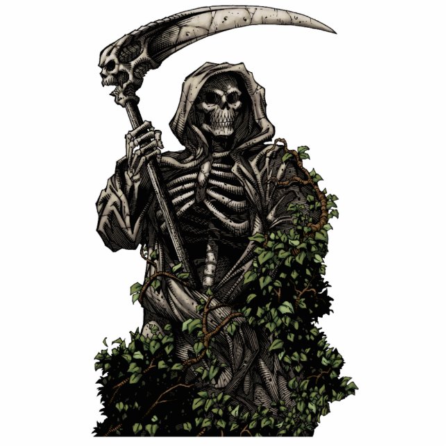 Dood - Kwaad Skeleton Grim Reaper met Scythe Staand Fotobeeldje (Voorkant)