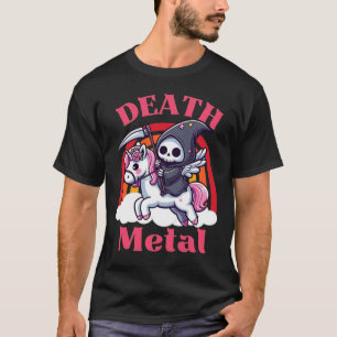 Dood Metal Cute Grim Reaper die op een Eenhoorn ri T-shirt