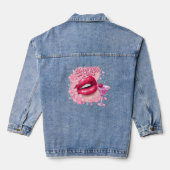 Dood Mijn Vibe Pink Lippen Y2K Coquette Denim Jas Jacket (Achterkant)