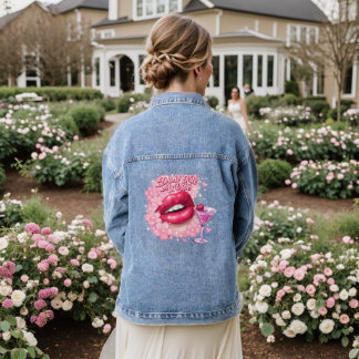 Dood Mijn Vibe Pink Lippen Y2K Coquette Denim Jas Jacket