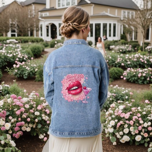 Dood Mijn Vibe Pink Lippen Y2K Coquette Denim Jas Jacket (Huwelijk Achterkant)