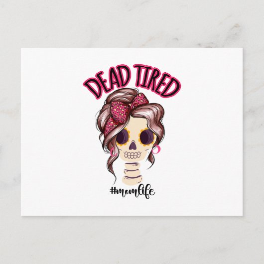 Dood moe mam leven skelet messy bun bandana briefkaart (Voorkant)