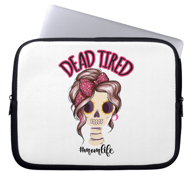 Dood moe mam leven skelet messy bun bandana laptop sleeve (Voorkant)