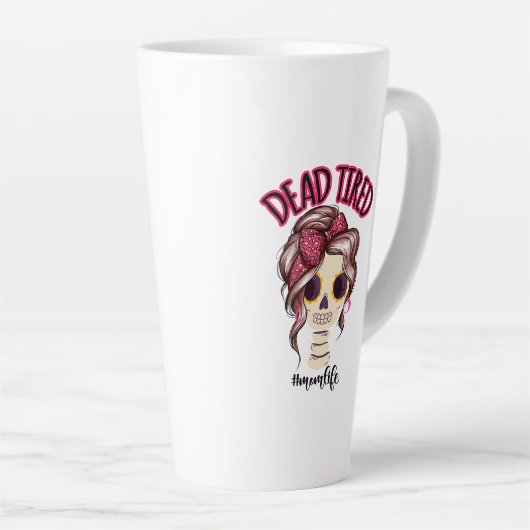 Dood moe mam leven skelet messy bun bandana latte mok (Rechterhoek)