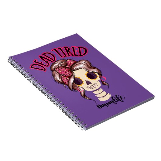 Dood moe mam leven skelet messy bun bandana notitieboek (Rechterzijde)