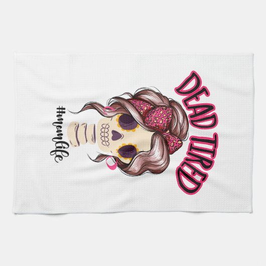 Dood moe mam leven skelet messy bun bandana theedoek (Horizontaal)