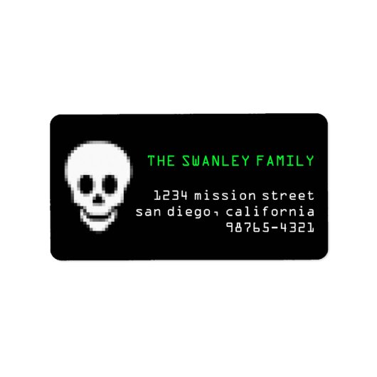 Dood pixel schedel giftig groene Halloween adres Etiket (Voorkant)
