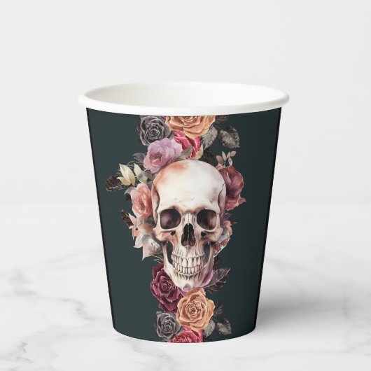 Dood schedel floraal papieren bekers (Voorkant)