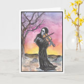 Dood speelt viool Wenskaart Kaart (Gele Bloem)