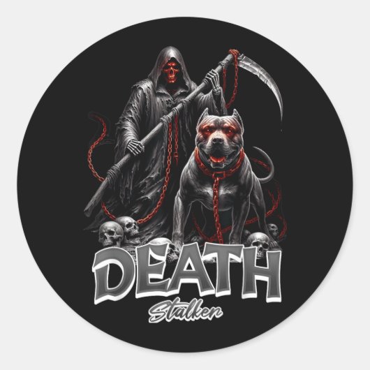 Dood Stalker Grim Reaper Hond Halloween Ronde Sticker (Voorkant)