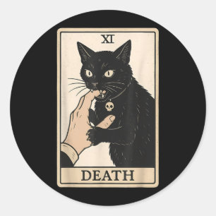 Dood Tarotkaart Zwarte Kat Halloween Hekserij Grie Ronde Sticker