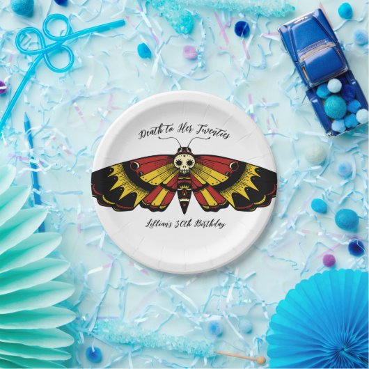 Dood tot 20 jaar: Motie en schedelontwerp Papieren Bordje (Feest)