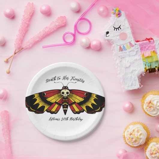 Dood tot 20 jaar: Motie en schedelontwerp Papieren Bordje (Feest)