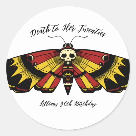 Dood tot 20s Birthday Moth and Skull Ronde Sticker (Voorkant)