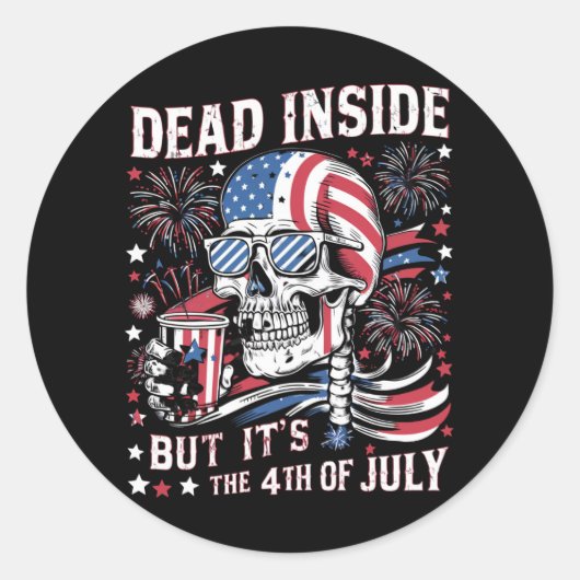 Dood van binnen maar het is de 4e Juli Skelet Ronde Sticker (Voorkant)