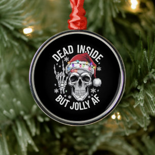 Dood van binnen maar vrolijk kerstcadeau-skelet metalen ornament