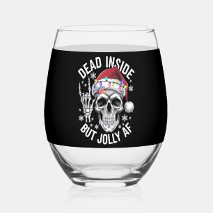 Dood van binnen maar vrolijk kerstcadeau-skelet  wijnglas zonder voet