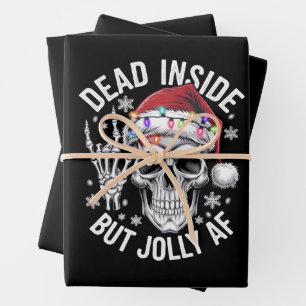 Dood van binnen maar vrolijk Kerstgeschenk Skelet  Inpakpapier Vel